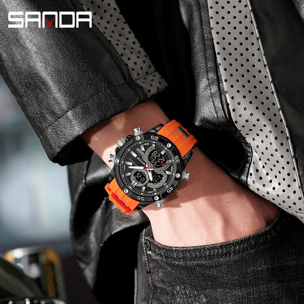 SANDA New 6162 Fashionable Men's Electronic Watch Sports Fashion Multifunctional Waterproof LED Men's Electronic Watch 2025