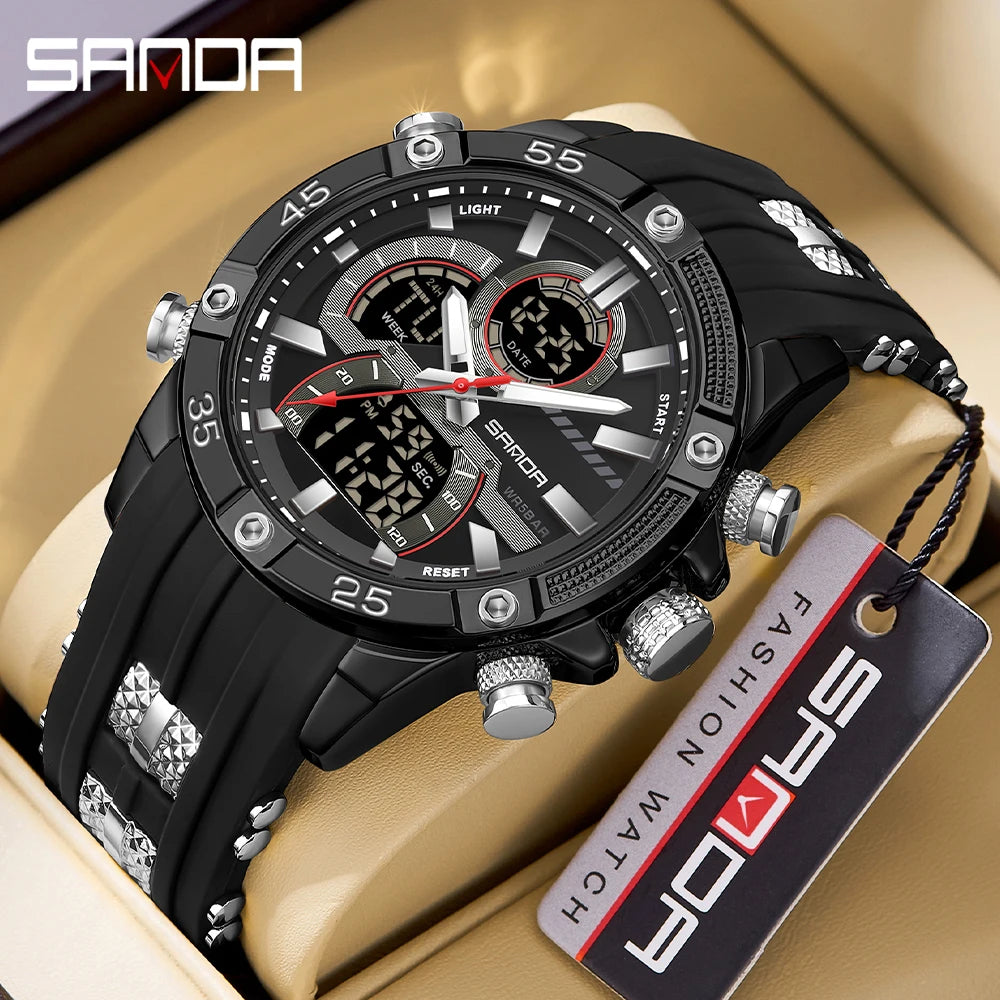 SANDA New 6162 Fashionable Men's Electronic Watch Sports Fashion Multifunctional Waterproof LED Men's Electronic Watch 2025