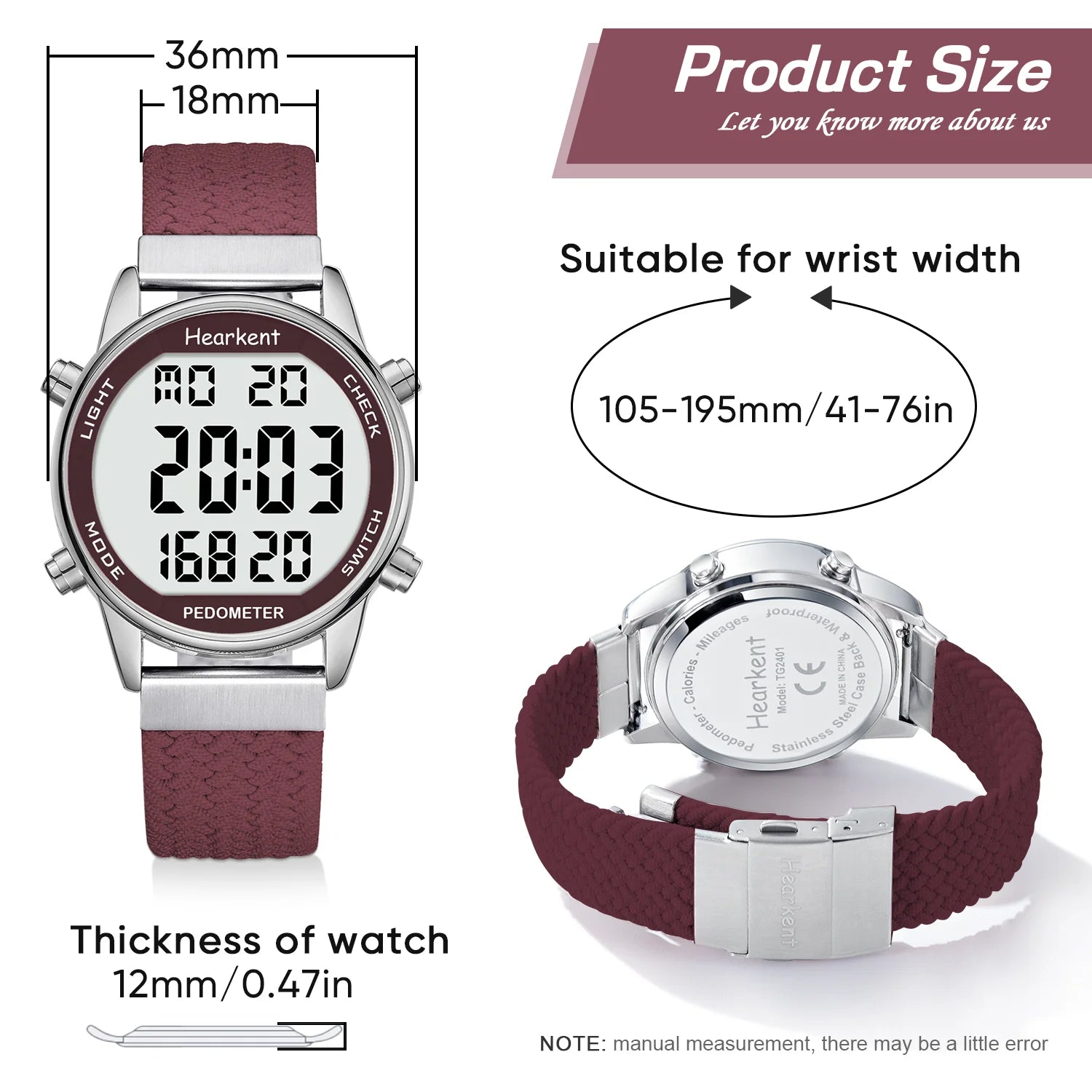 Hearkent Pedometer Sport Watches Step Counter Watch Women Digital Watches Calories Mile Stopwatch Countdown for Walking Tracker