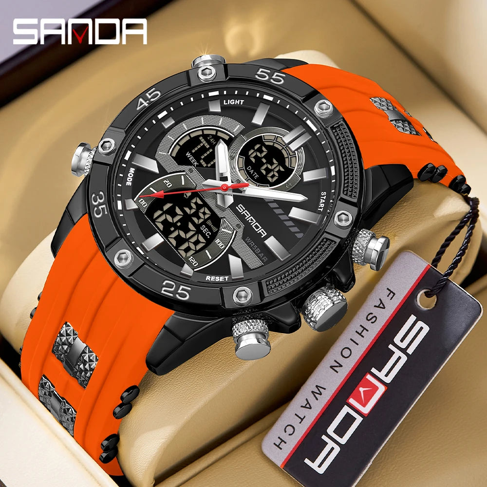 SANDA New 6162 Fashionable Men's Electronic Watch Sports Fashion Multifunctional Waterproof LED Men's Electronic Watch 2025