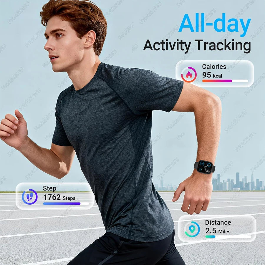 New 1000mAh Battery Smart Watches Men Heart Rate Sleep Monitor Bluetooth Call IP68 Waterproof Smartwatch Women For Android iOS