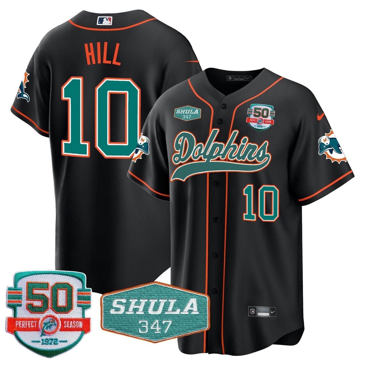 Dolphins 50th & Don Shula 347 Memorial Patch Baseball Jersey - All Stitched