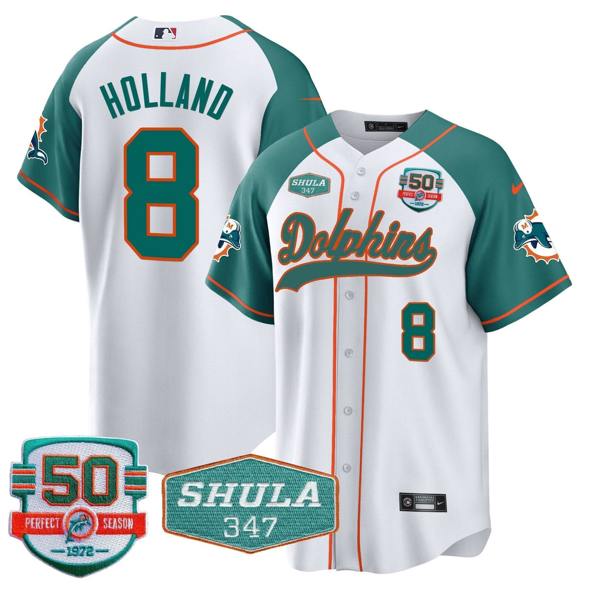 Dolphins 50th & Don Shula 347 Memorial Patch Baseball Jersey - All Stitched