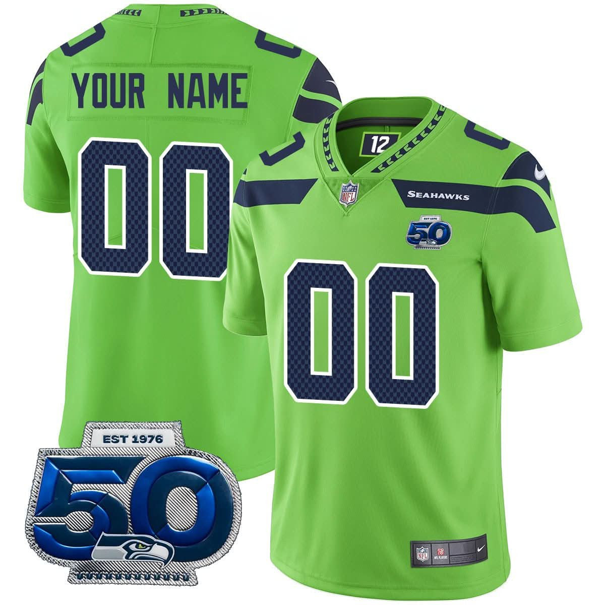 Custom Gender/Name Seattle Seahawks 50th Season Vapor Limited Jersey - All Stitched