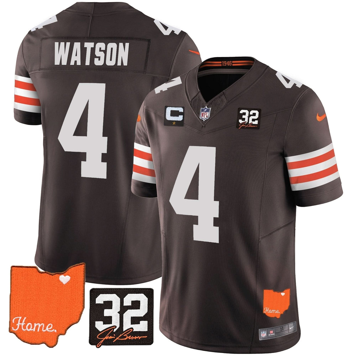 Browns #32 Jim Brown Memorial & Home Patch Vapor Limited Jersey - All Stitched