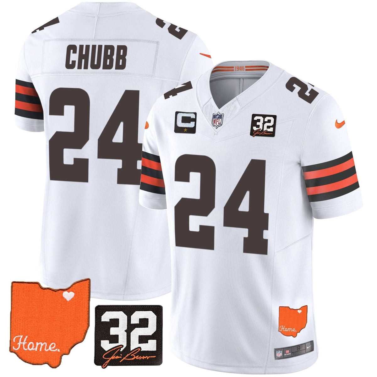 Browns #32 Jim Brown Memorial & Home Patch Vapor Limited Jersey - All Stitched