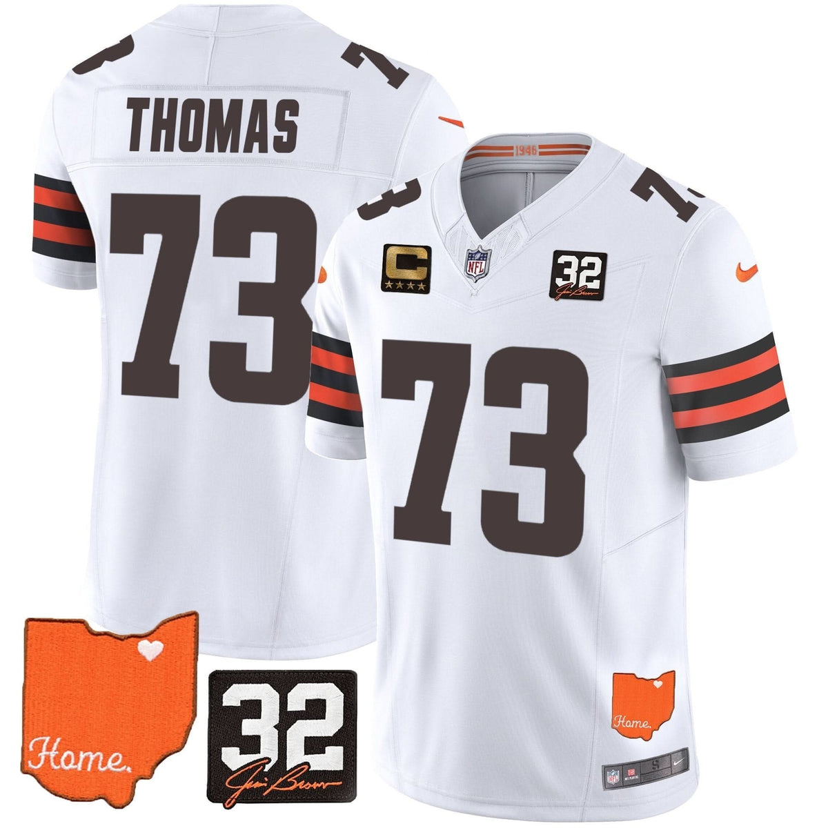 Browns #32 Jim Brown Memorial & Home Patch Vapor Limited Jersey - All Stitched