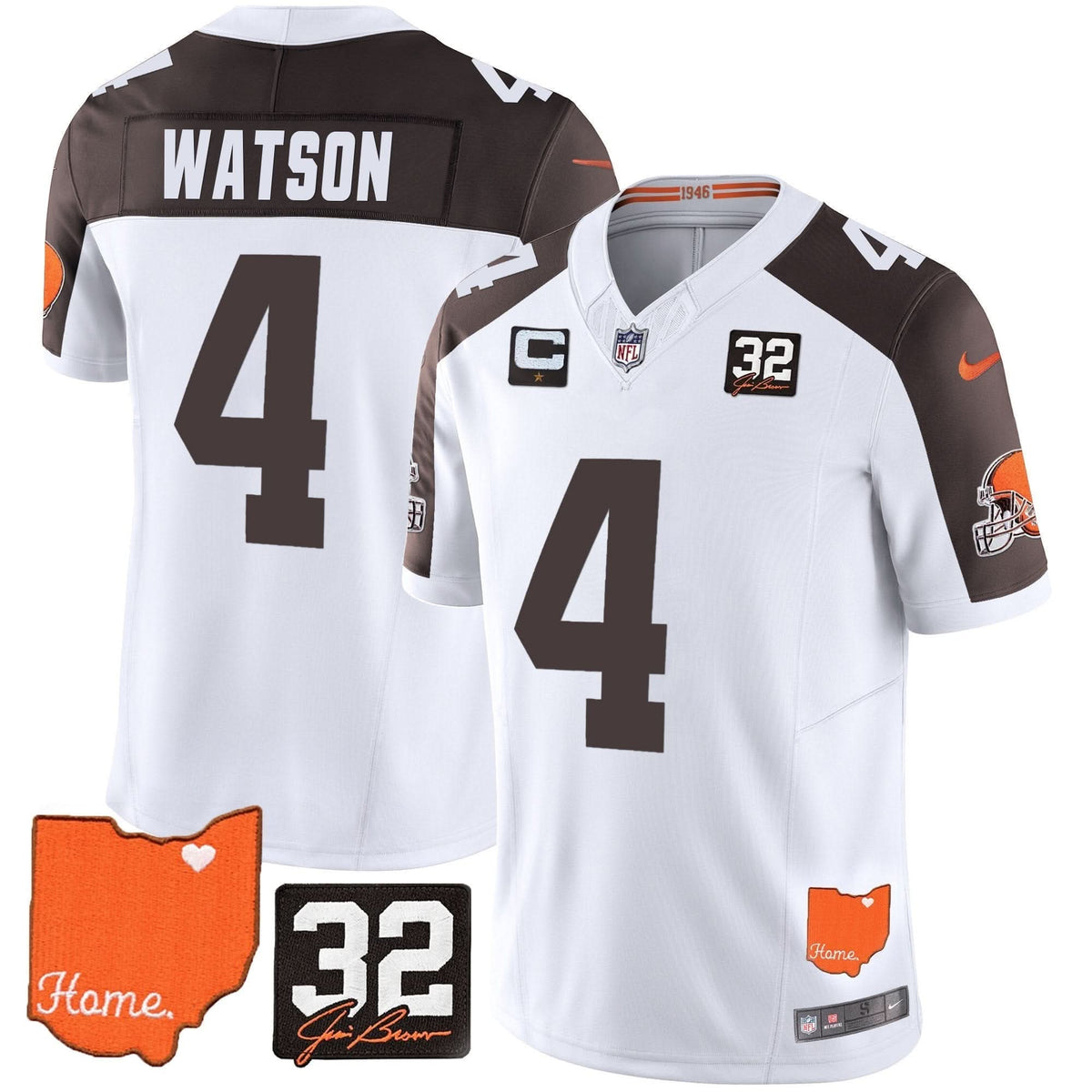 Browns #32 Jim Brown Memorial & Home Patch Vapor Limited Jersey - All Stitched