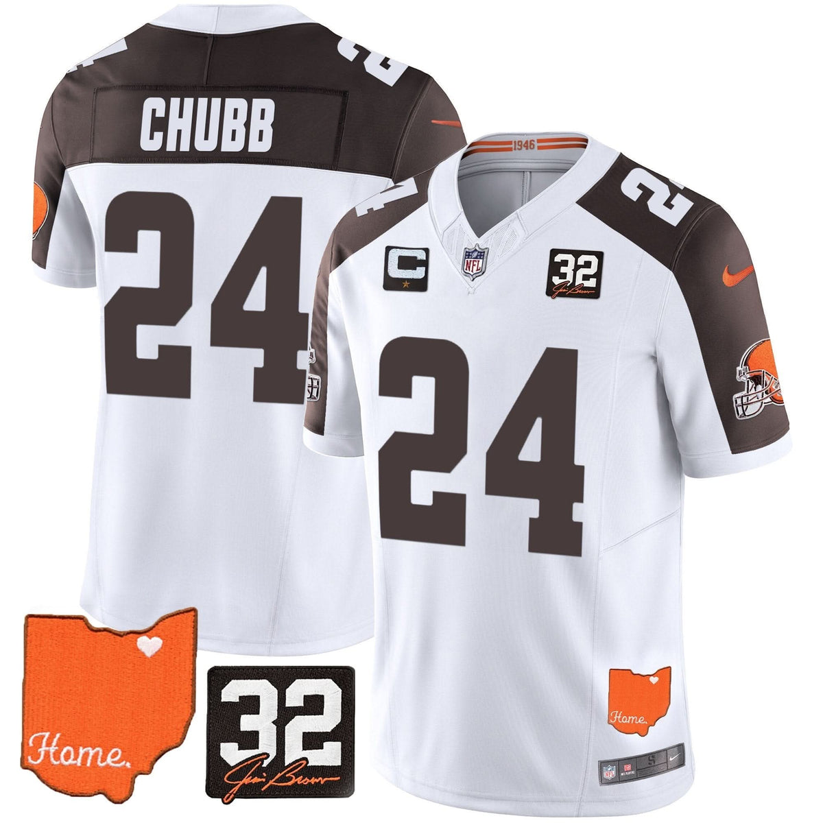 Browns #32 Jim Brown Memorial & Home Patch Vapor Limited Jersey - All Stitched