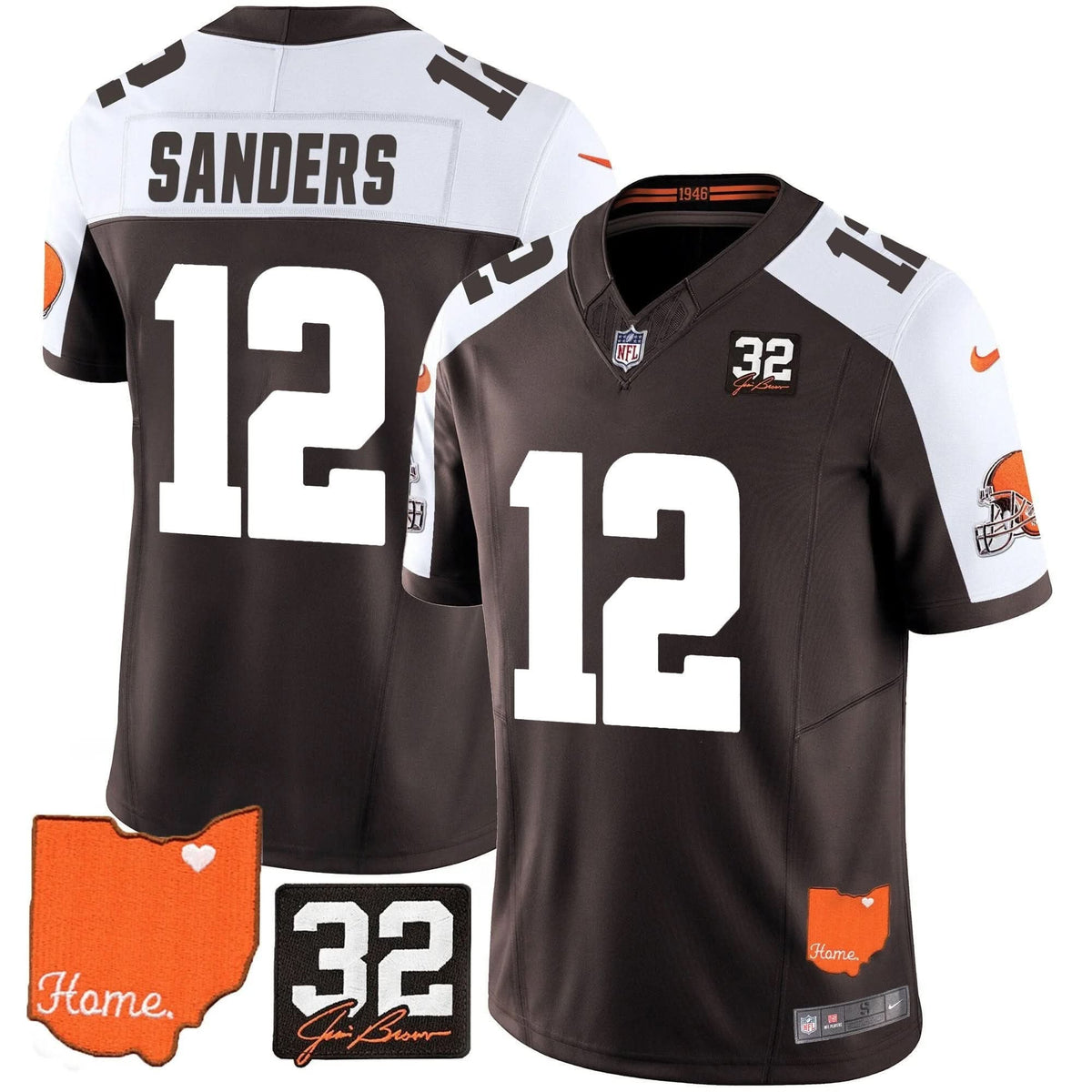 Browns #32 Jim Brown Memorial & Home Patch Vapor Limited Jersey - All Stitched