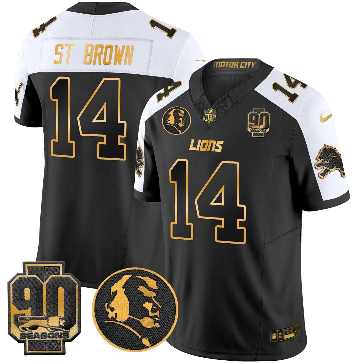 Detroit Lions 2024 90th & John Madden Patch Gold Vapor Limited Jersey V2 - All Stitched