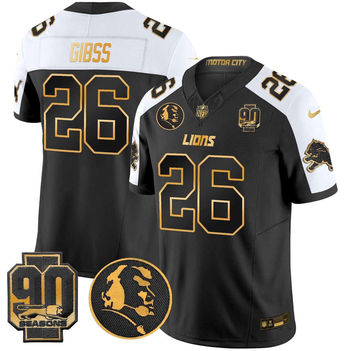 Detroit Lions 2024 90th & John Madden Patch Gold Vapor Limited Jersey V2 - All Stitched