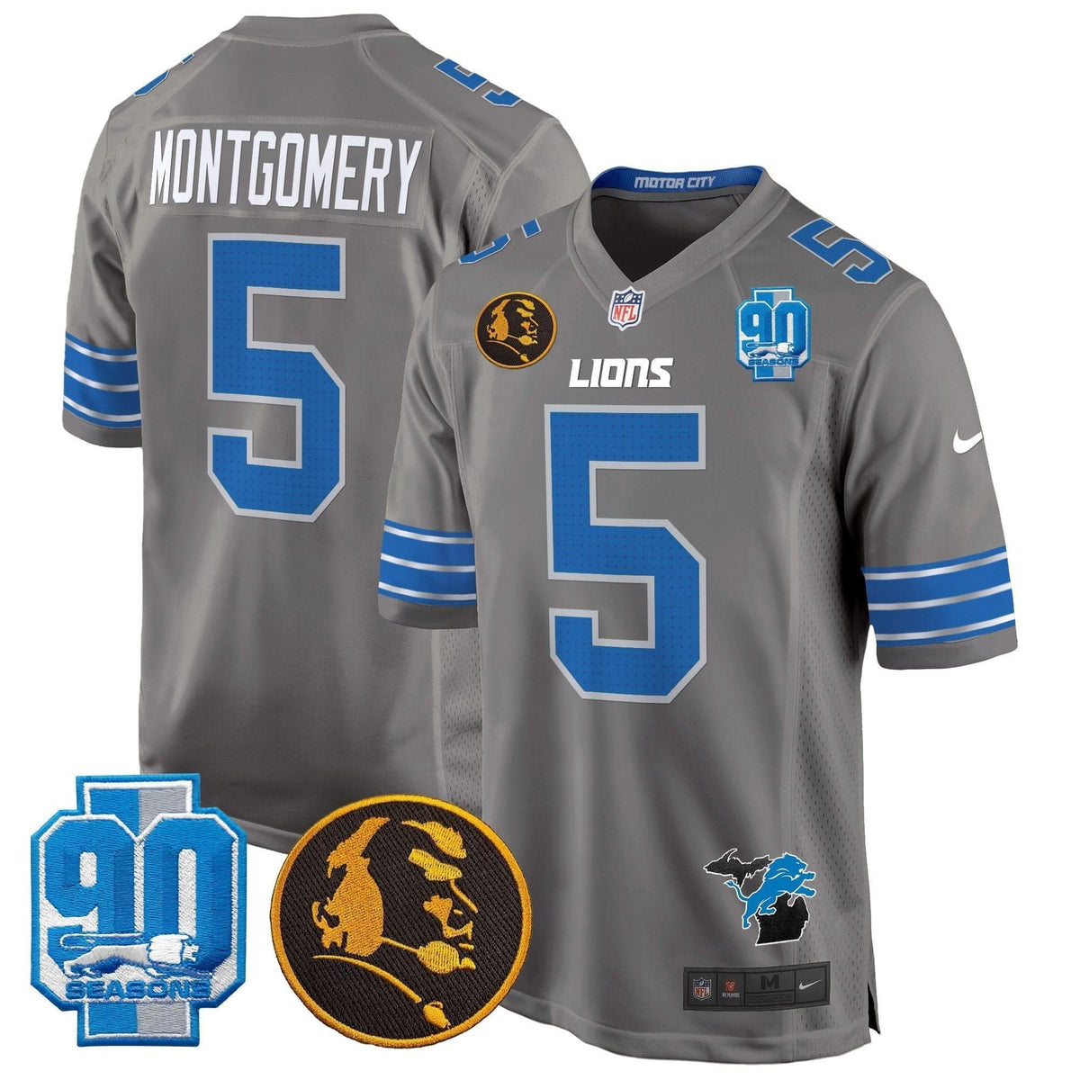Detroit Lions 2024 90th & John Madden Patch Game Jersey - All Stitched