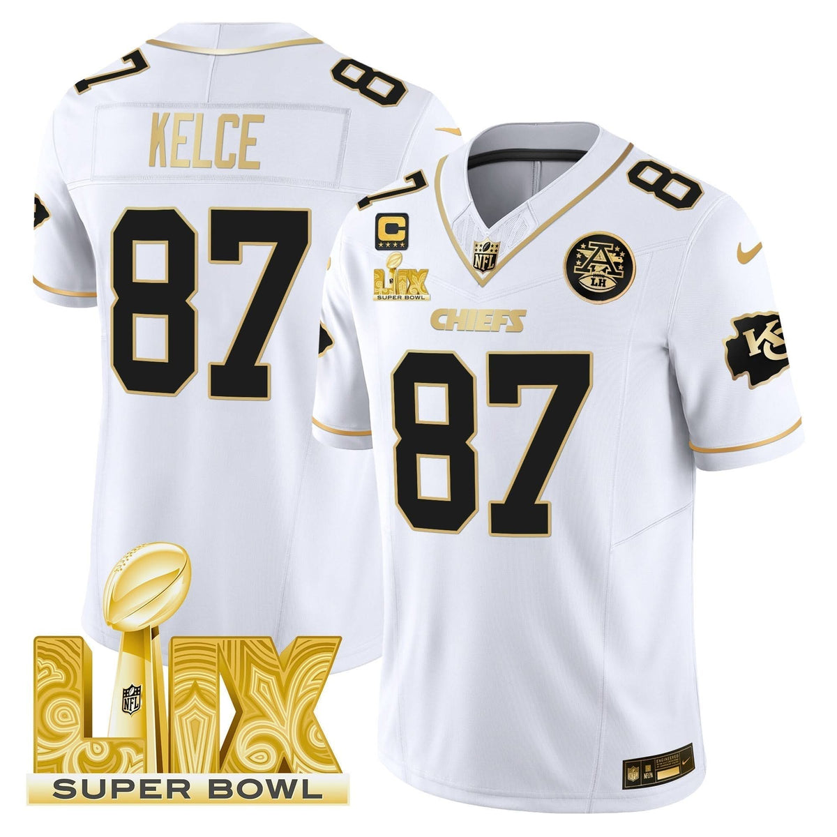 Chiefs Super Bowl LIX Patch Gold Vapor Limited Jersey - All Stitched