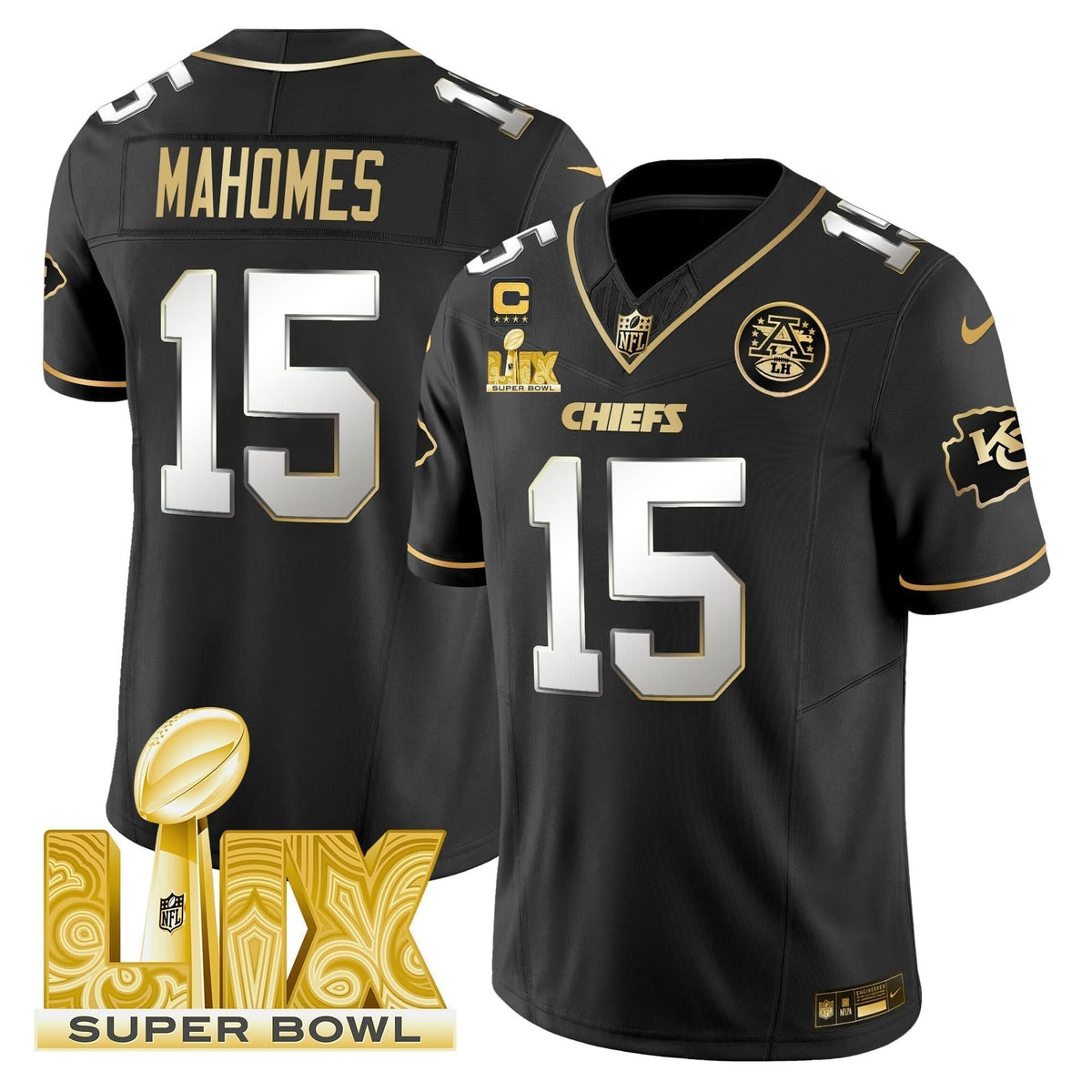 Chiefs Super Bowl LIX Patch Gold Vapor Limited Jersey - All Stitched