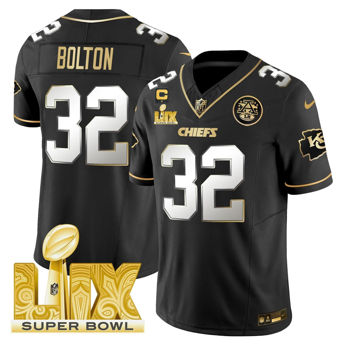 Chiefs Super Bowl LIX Patch Gold Vapor Limited Jersey - All Stitched