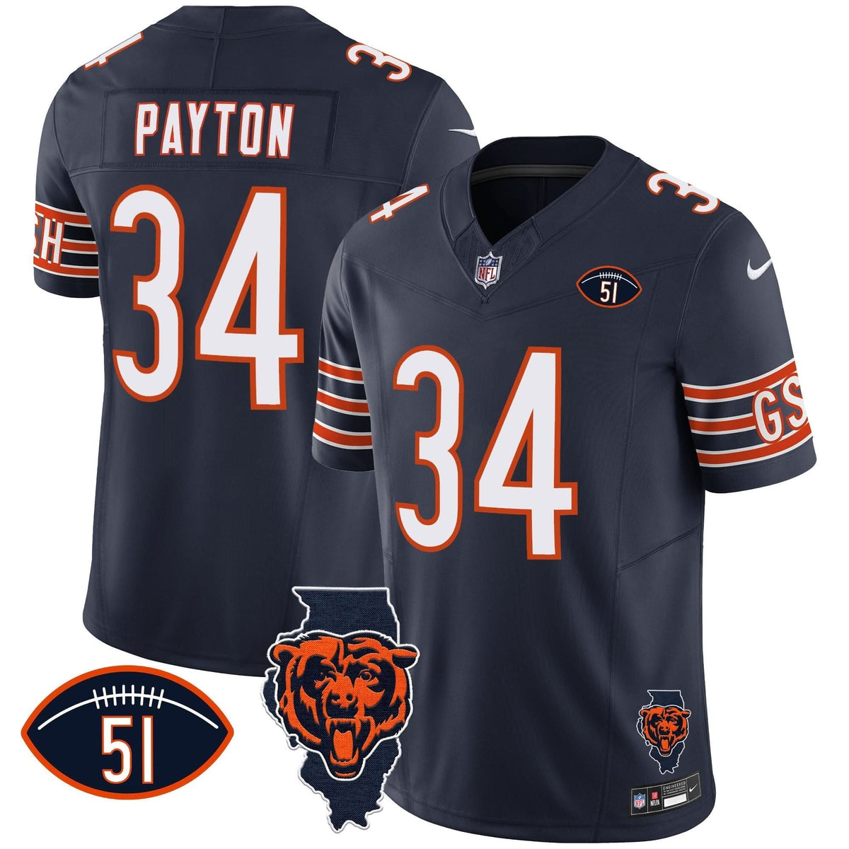 Bears Illinois Patch Vapor Jersey - All Stitched