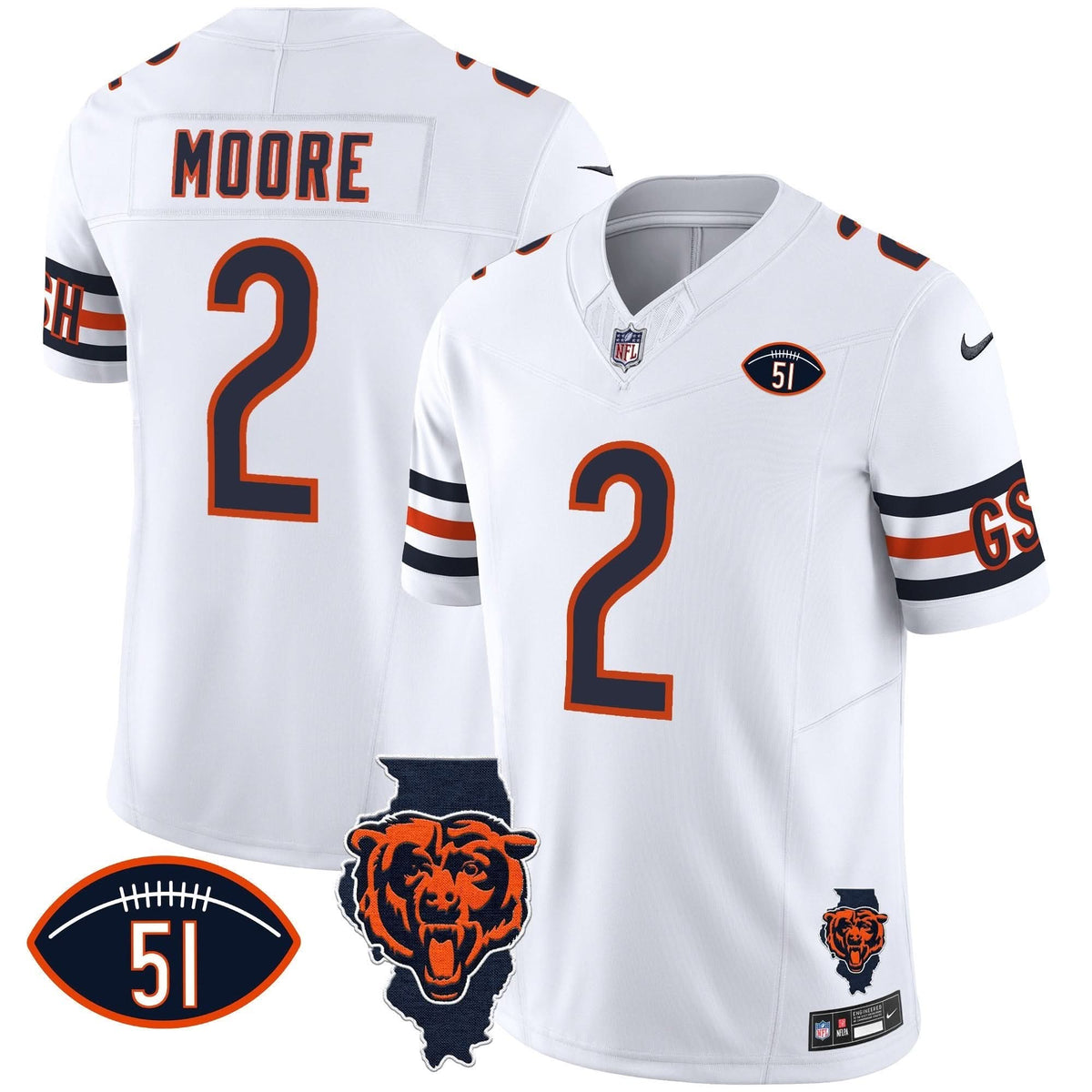 Bears Illinois Patch Vapor Jersey - All Stitched