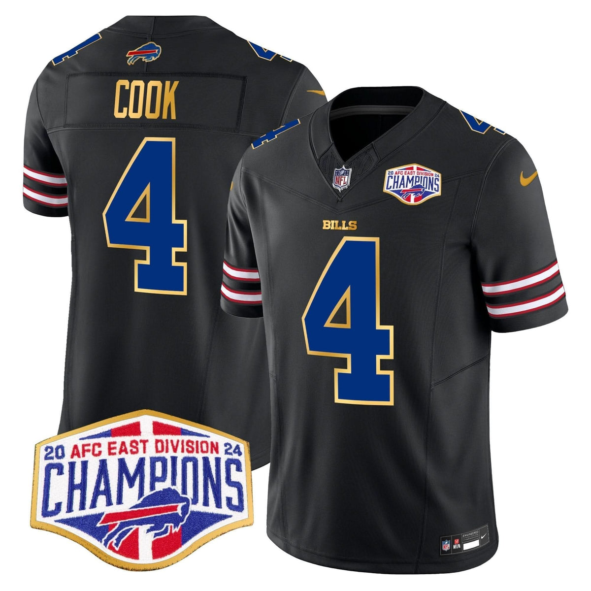 Bills 2024 AFC East Division Champions Gold Trim Vapor Limited Jersey - All Stitched