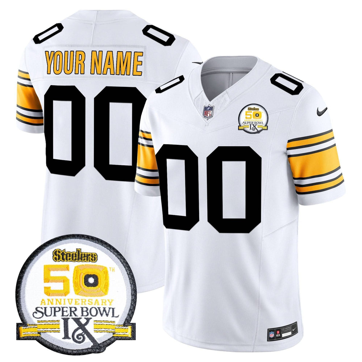 Steelers 50th Anniversary Of Super Bowl IX Patch Vapor Limited Custom Jersey - All Stitched