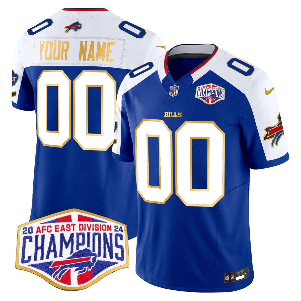 Bills 2024 AFC East Division Champions Gold Trim Vapor Limited Custom Jersey - All Stitched